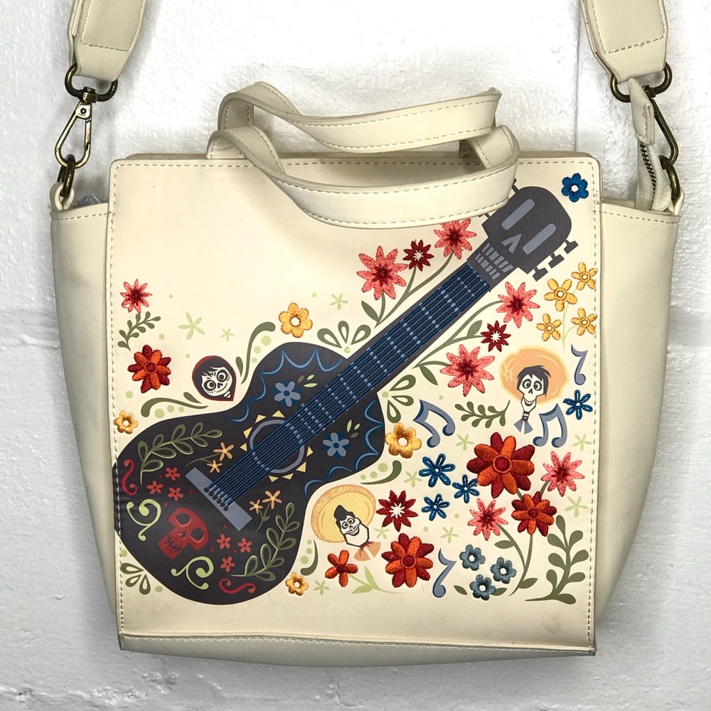 Loungefly Disney Pixar Coco Floral Guitar Crossbody Bag Tote Purse - Picture 2 of 15